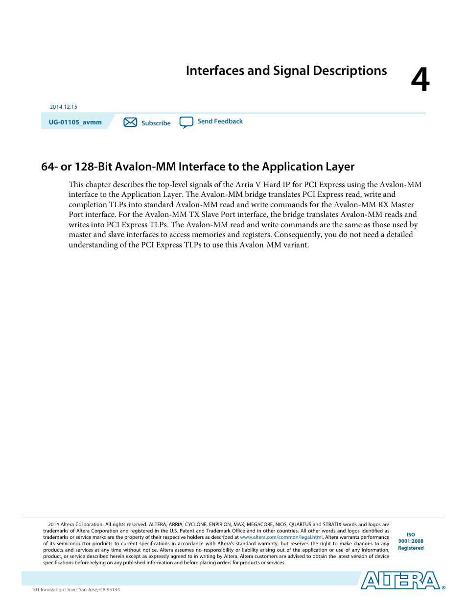 Interfaces and signal descriptions | Altera Arria V Avalon-MM User Manual | Page 31 / 166