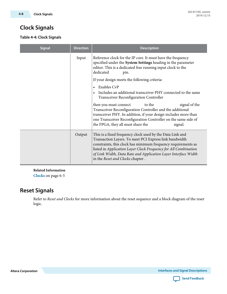 Clock signals, Reset signals | Altera Arria V Avalon-MM User Manual | Page 38 / 166