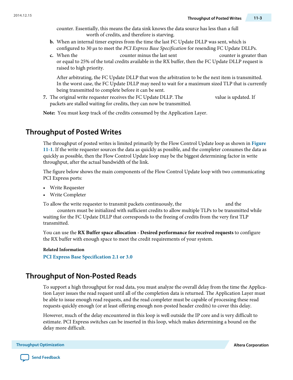 Throughput of posted writes, Throughput of non-posted reads | Altera Arria V Avalon-ST User Manual | Page 159 / 248