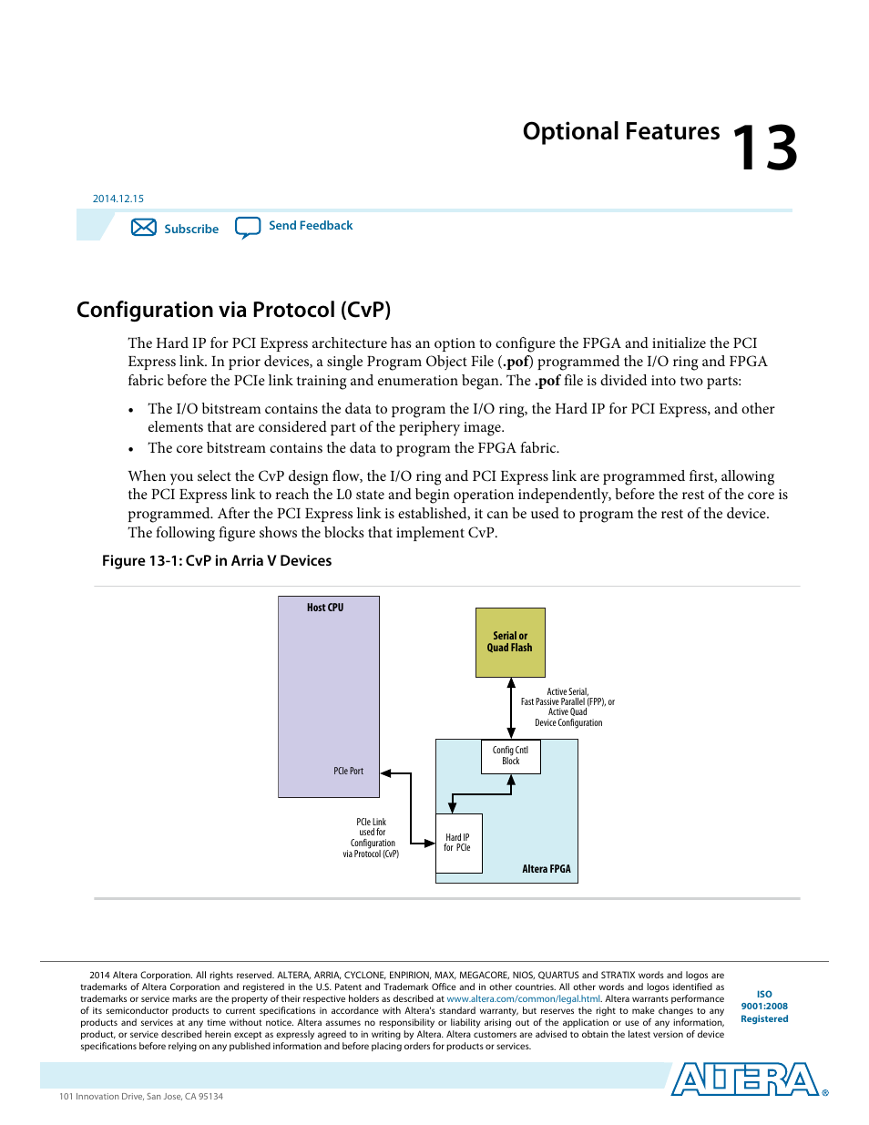 Optional features, Configuration via protocol (cvp) | Altera Arria V Avalon-ST User Manual | Page 163 / 248