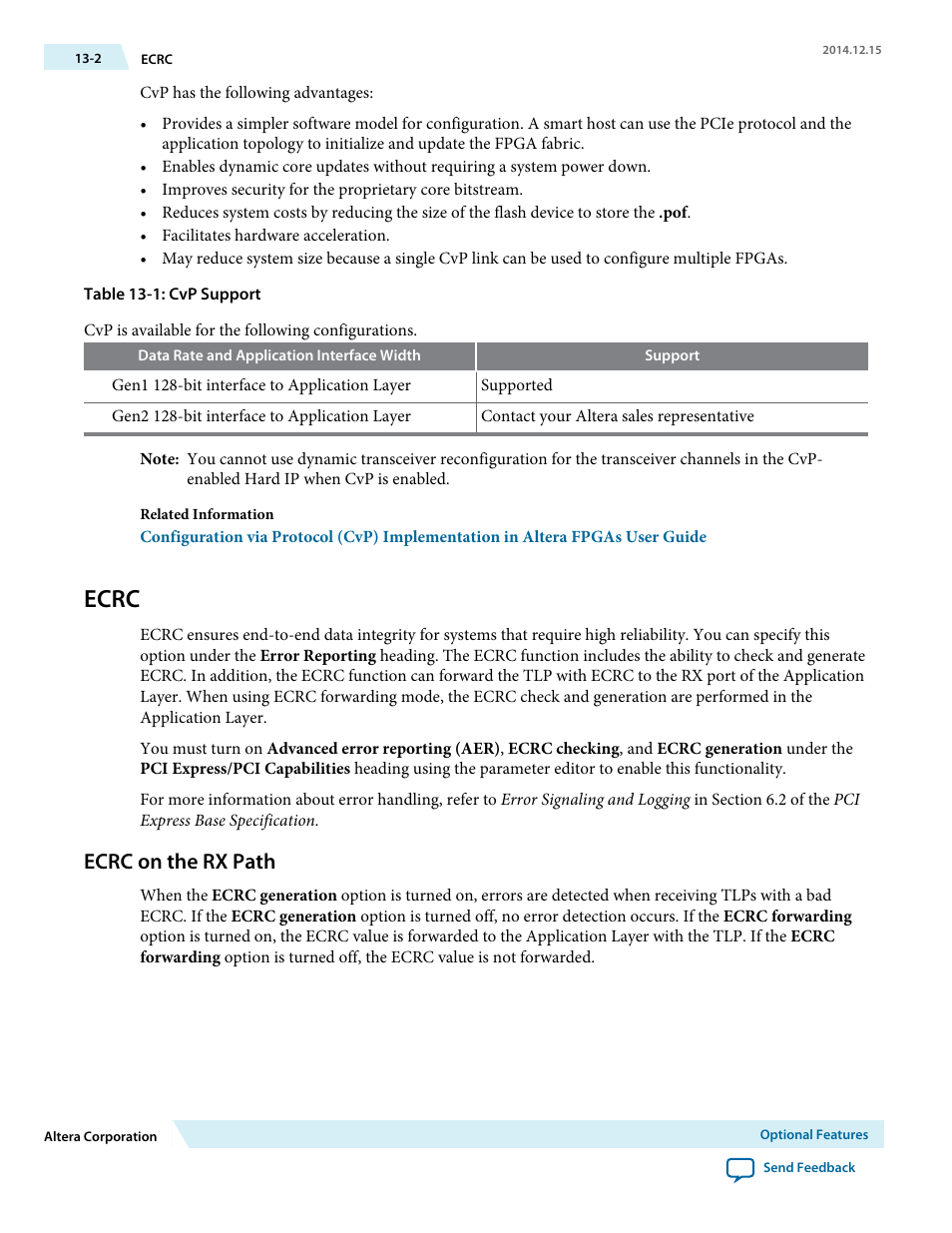 Ecrc, Ecrc on the rx path | Altera Arria V Avalon-ST User Manual | Page 164 / 248