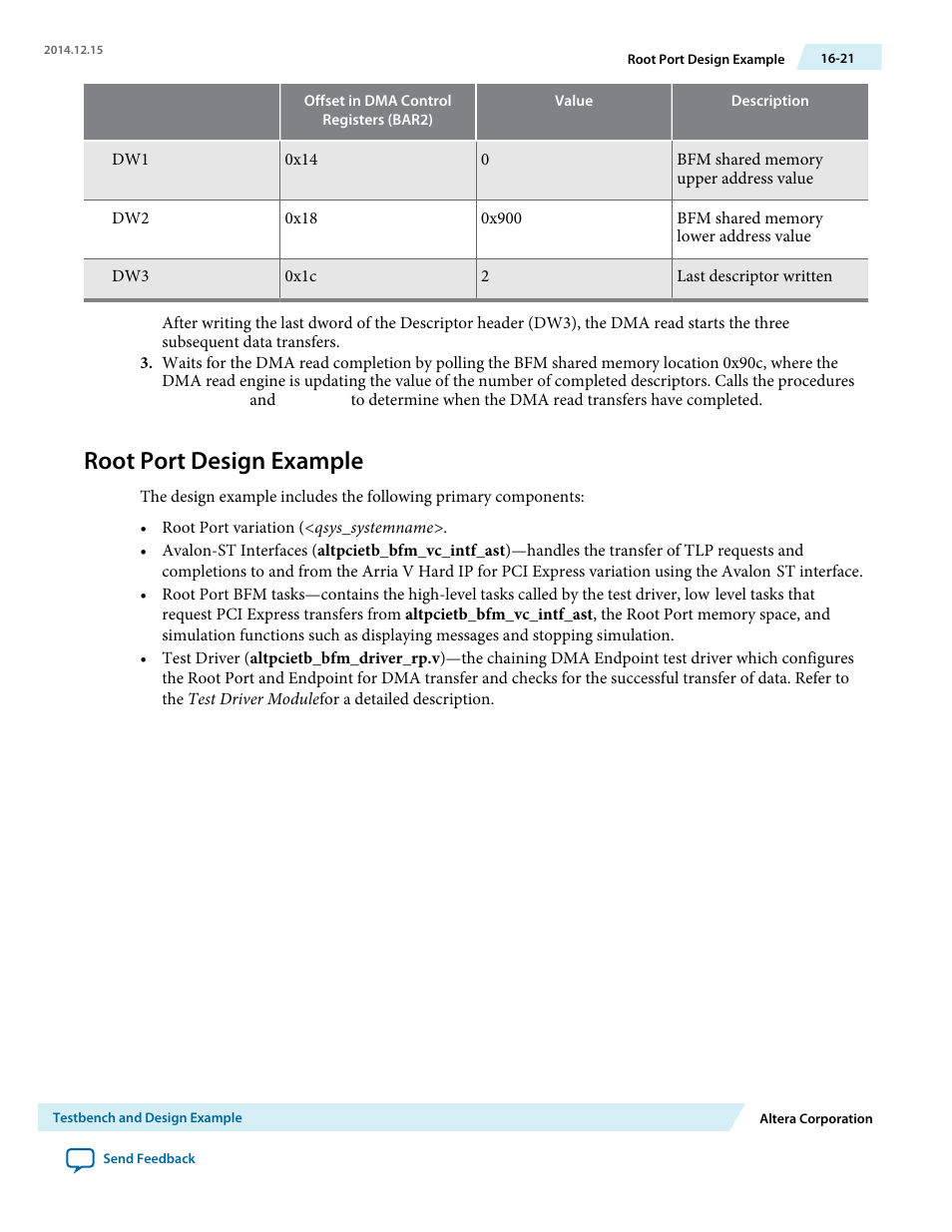 Root port design example | Altera Arria V Avalon-ST User Manual | Page 191 / 248