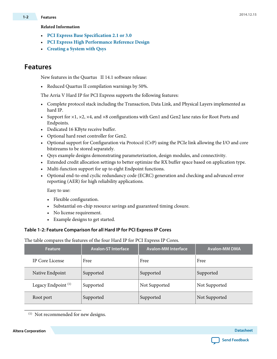 Features | Altera Arria V Avalon-ST User Manual | Page 3 / 248