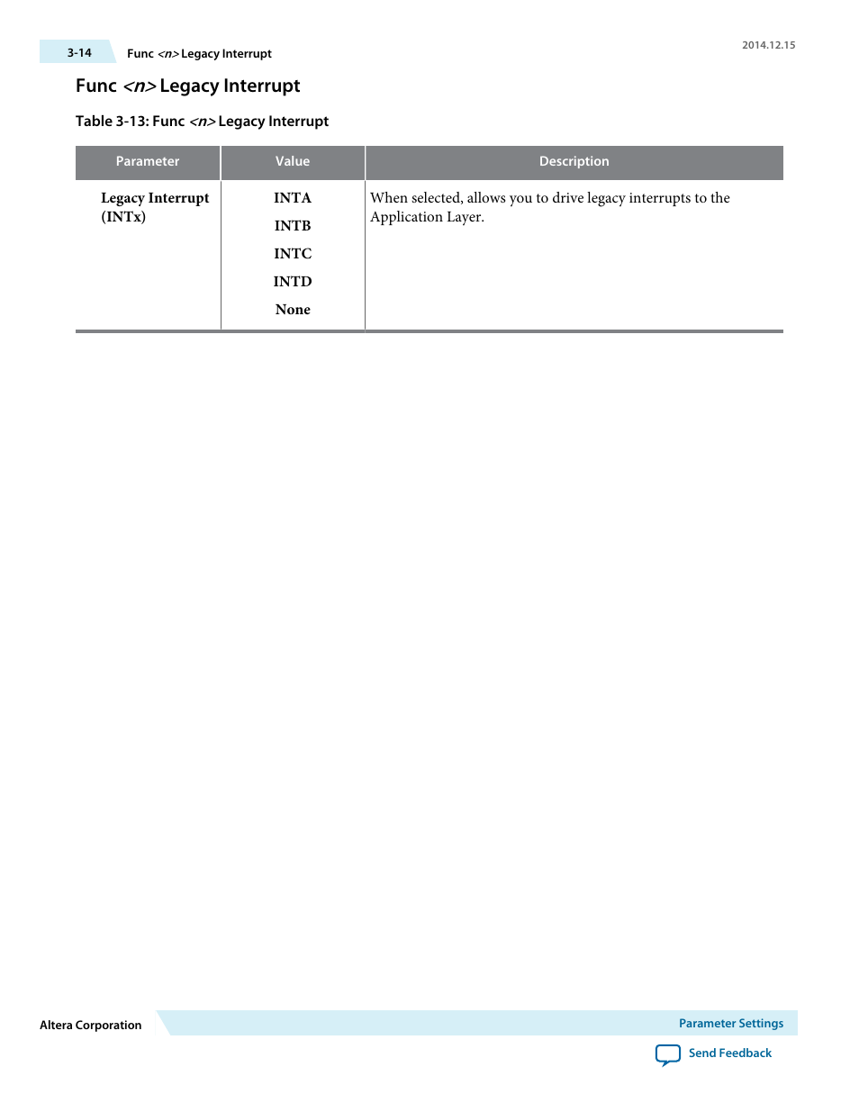 Func <n> legacy interrupt, Func, Legacy interrupt | Altera Arria V Avalon-ST User Manual | Page 37 / 248