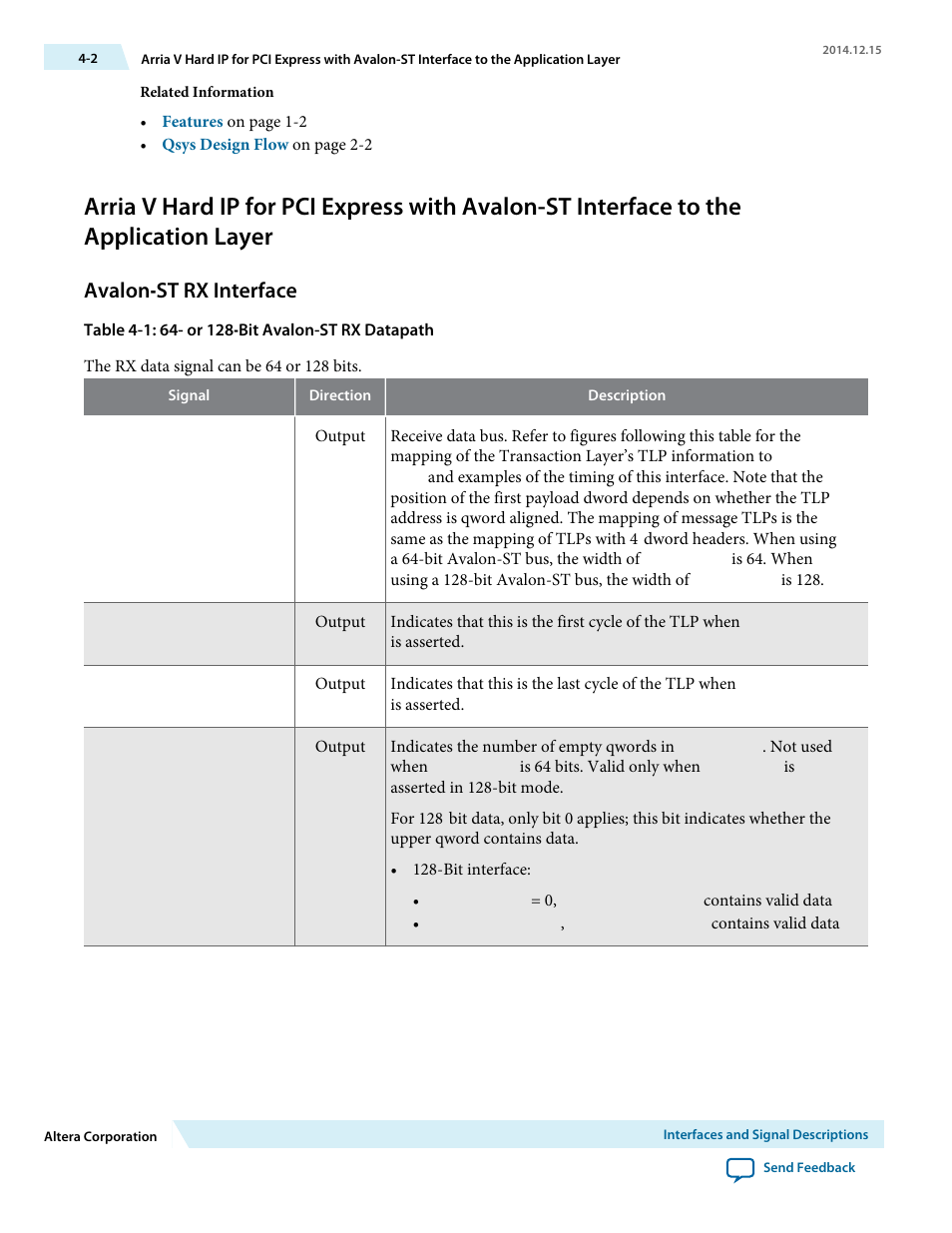 Avalon‑st rx interface | Altera Arria V Avalon-ST User Manual | Page 39 / 248