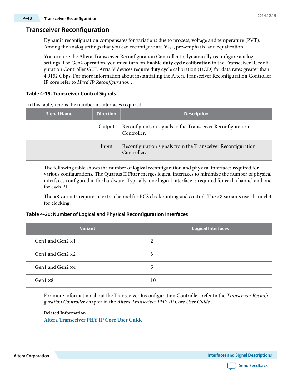 Transceiver reconfiguration | Altera Arria V Avalon-ST User Manual | Page 85 / 248