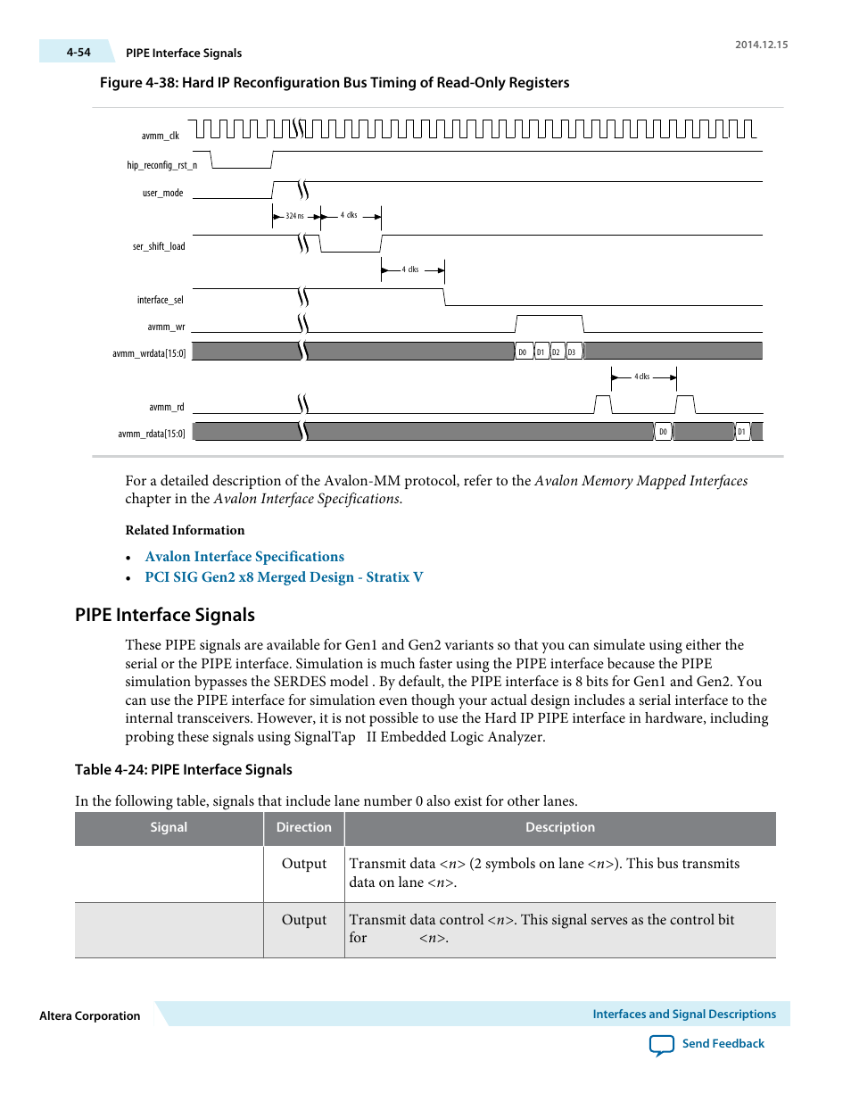 Pipe interface signals | Altera Arria V Avalon-ST User Manual | Page 91 / 248