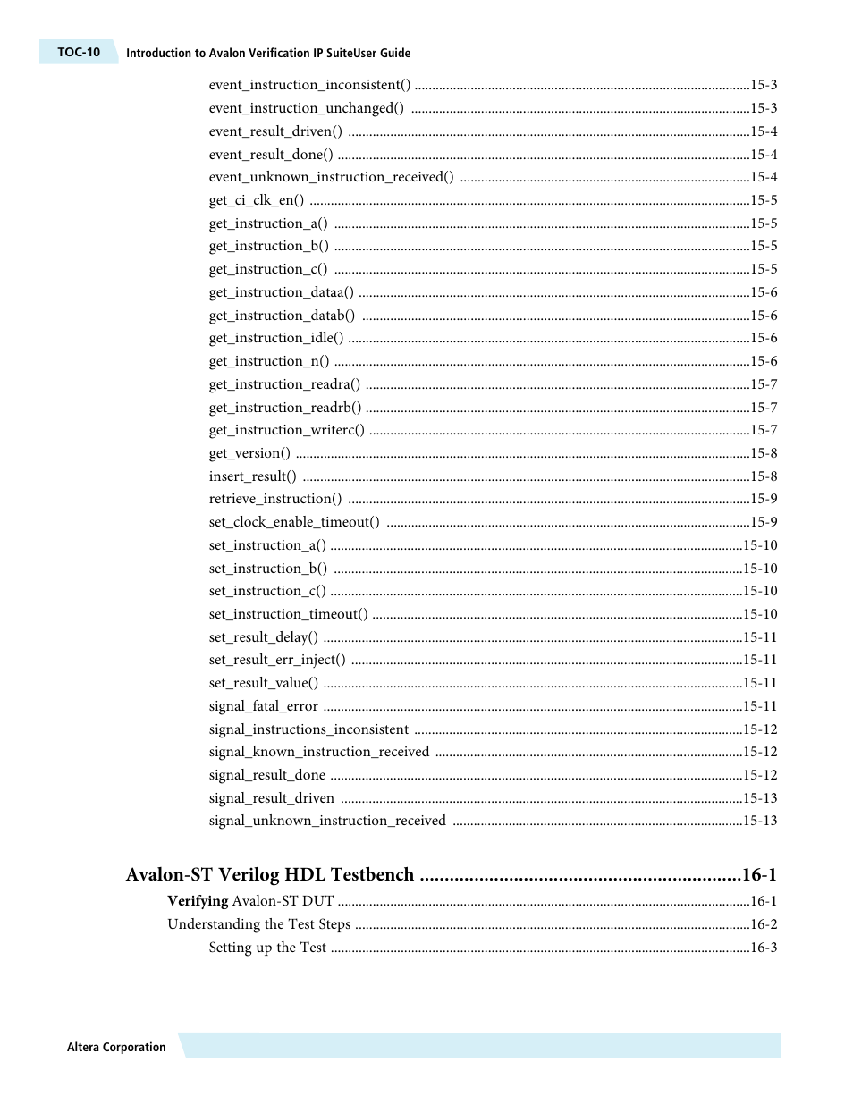 Avalon-st verilog hdl testbench -1 | Altera Avalon Verification IP Suite User Manual | Page 10 / 224