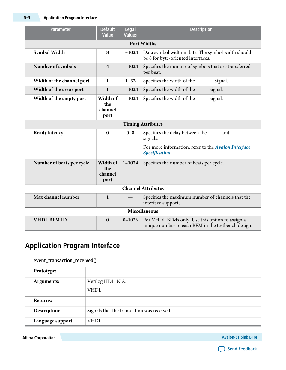 Application program interface, Application program interface -4 | Altera Avalon Verification IP Suite User Manual | Page 130 / 224