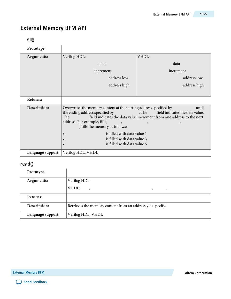 External memory bfm api, Read(), External memory bfm api -5 | Read() -5 | Altera Avalon Verification IP Suite User Manual | Page 174 / 224