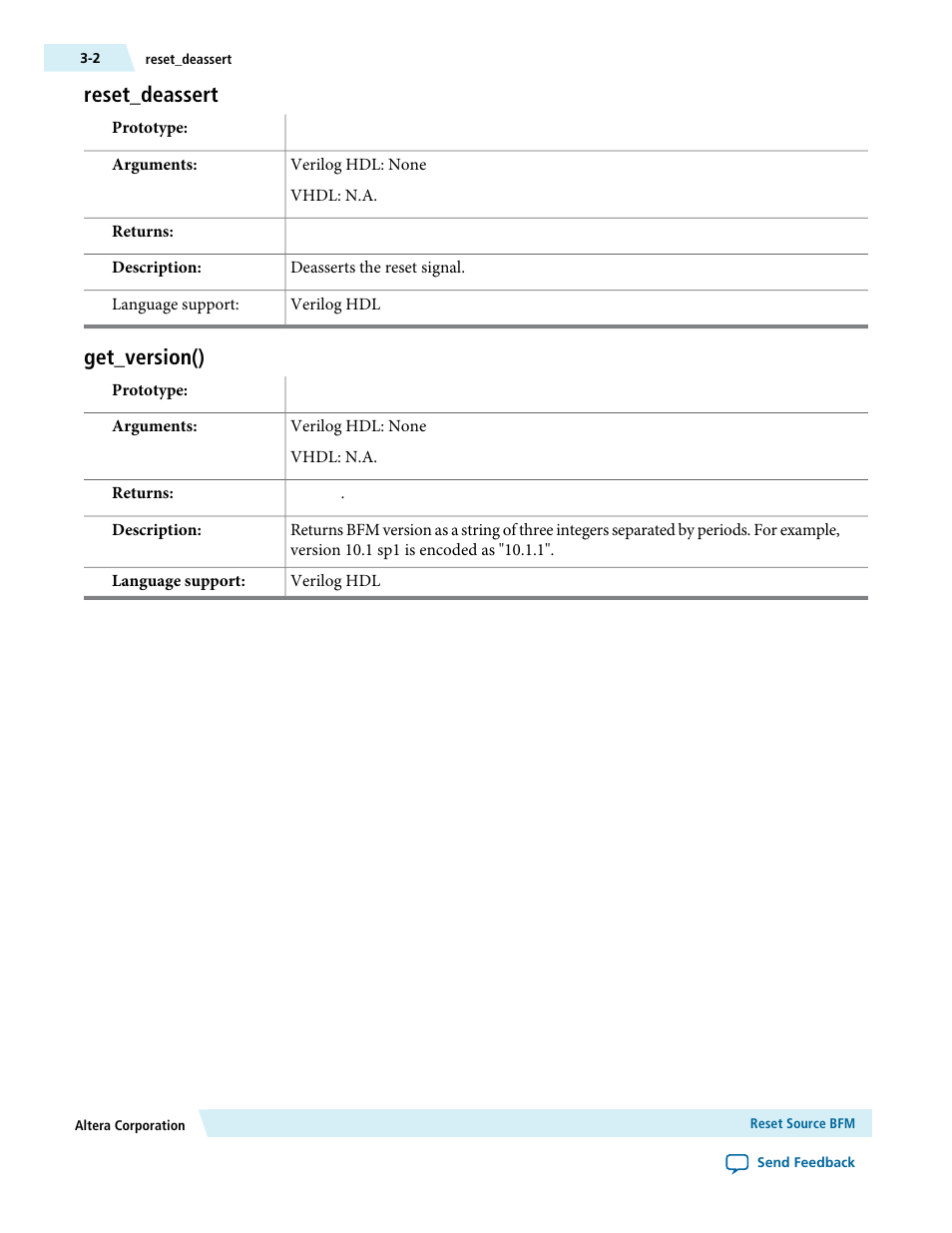 Reset_deassert, Get_version(), Reset_deassert -2 get_version() -2 | Altera Avalon Verification IP Suite User Manual | Page 19 / 224