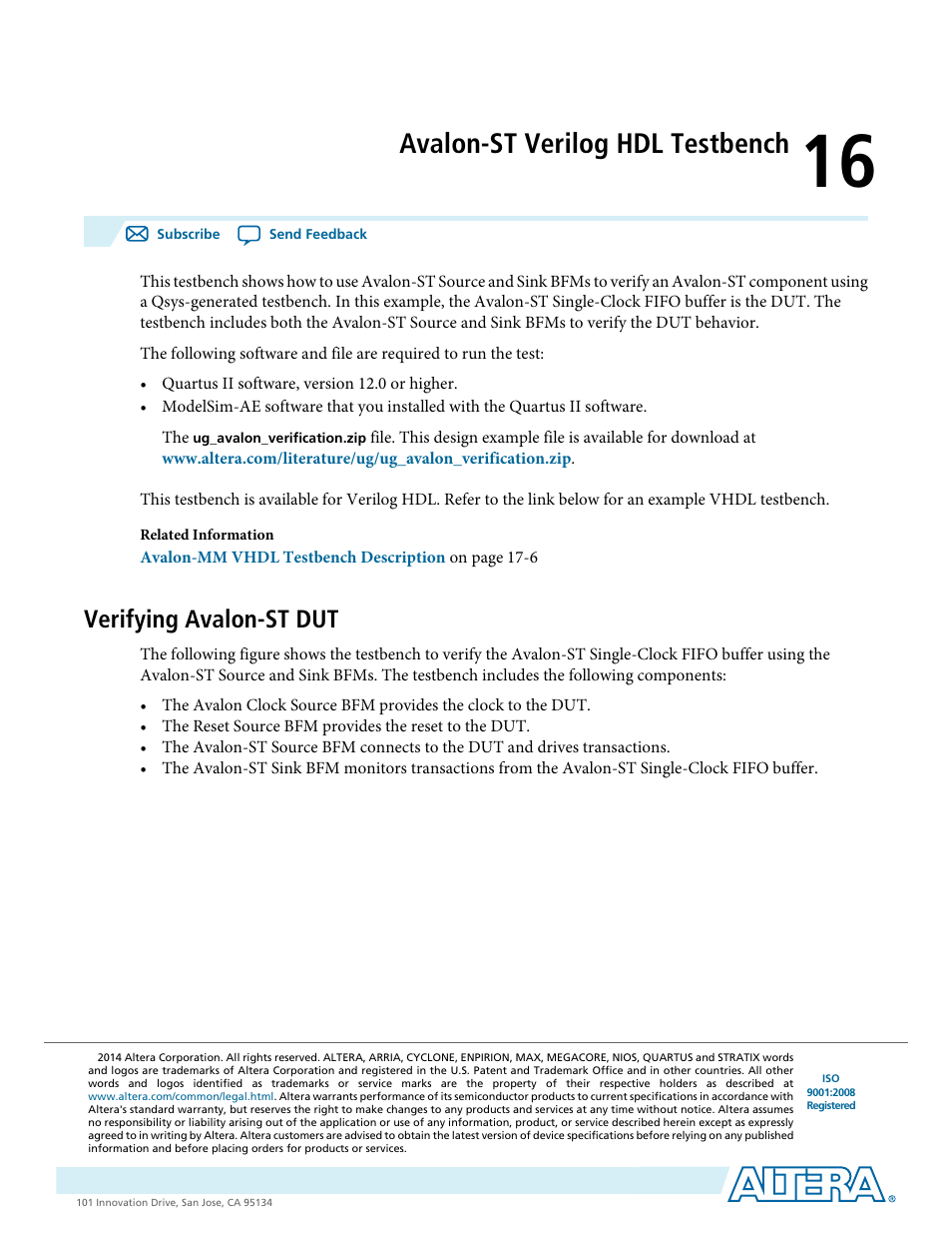 Avalon-st verilog hdl testbench, Verifying avalon-st dut, Avalon-st verilog hdl testbench -1 | Verifying avalon-st dut -1 | Altera Avalon Verification IP Suite User Manual | Page 204 / 224