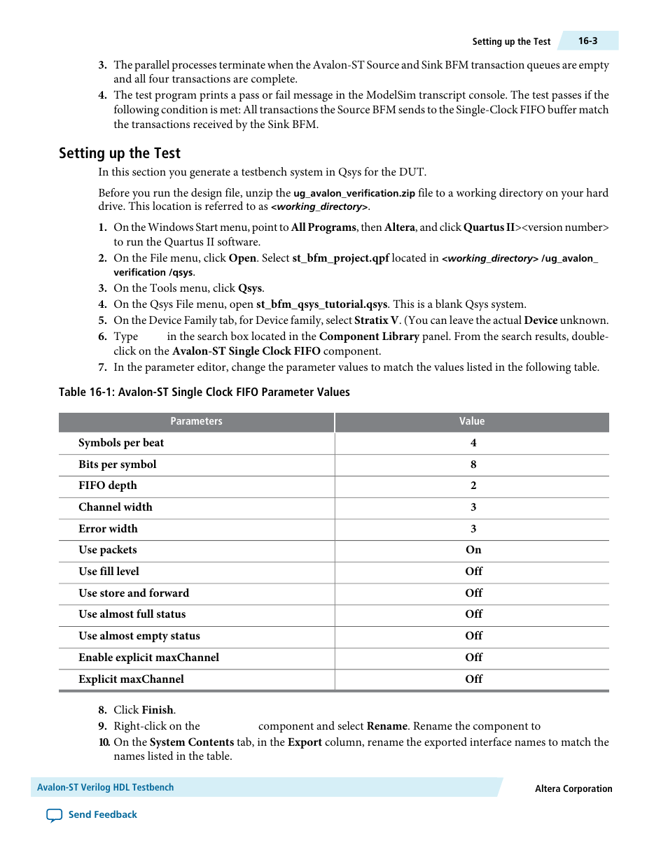 Setting up the test, Setting up the test -3 | Altera Avalon Verification IP Suite User Manual | Page 206 / 224