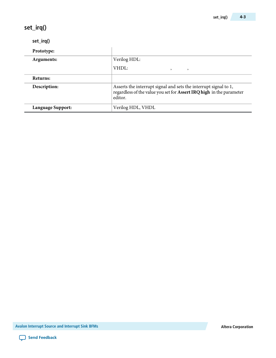 Set_irq(), Set_irq() -3 | Altera Avalon Verification IP Suite User Manual | Page 22 / 224