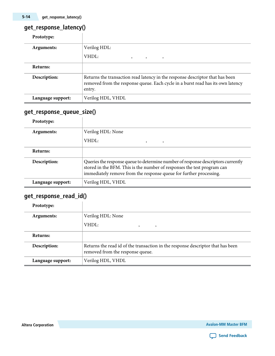 Get_response_latency(), Get_response_queue_size(), Get_response_read_id() | Get_response_latency() -14, Get_response_queue_size() -14, Get_response_read_id() -14 | Altera Avalon Verification IP Suite User Manual | Page 36 / 224