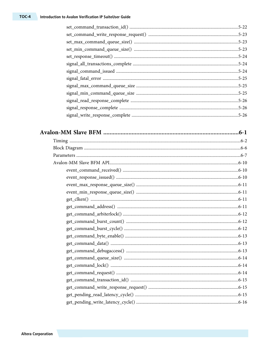 Avalon-mm slave bfm -1 | Altera Avalon Verification IP Suite User Manual | Page 4 / 224