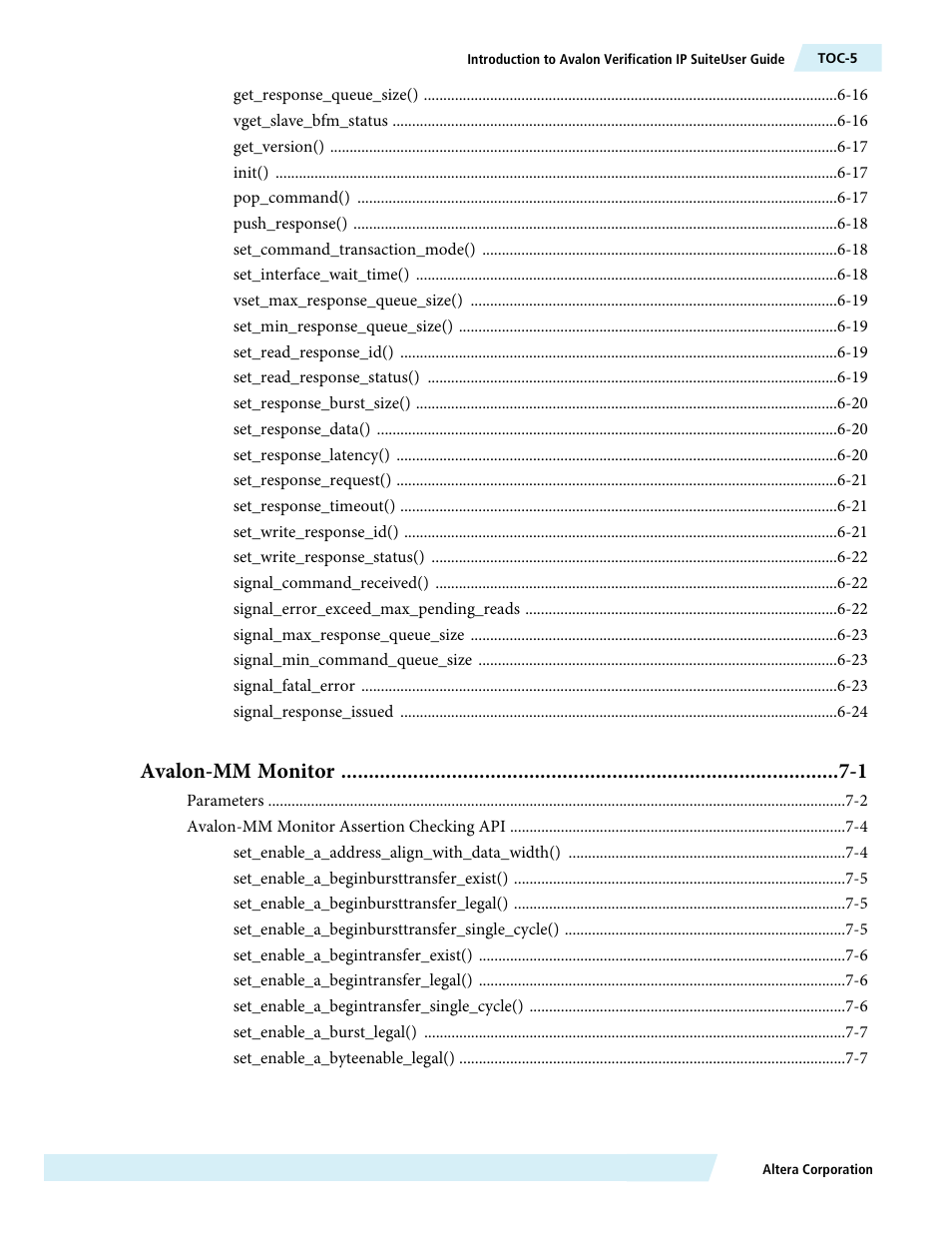 Avalon-mm monitor -1 | Altera Avalon Verification IP Suite User Manual | Page 5 / 224