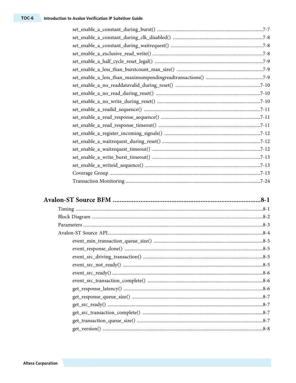 Avalon-st source bfm -1 | Altera Avalon Verification IP Suite User Manual | Page 6 / 224