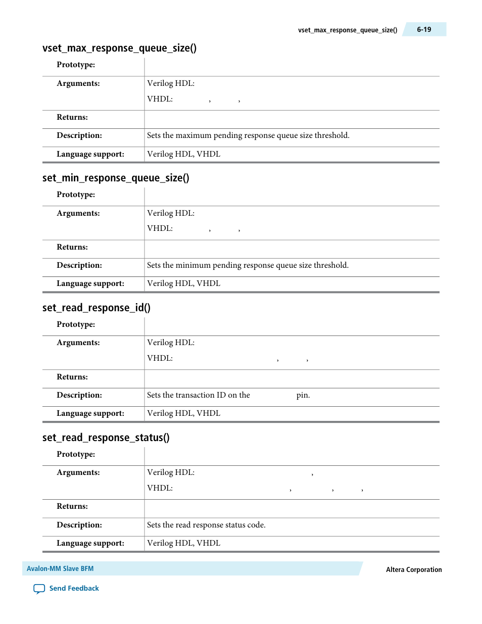 Vset_max_response_queue_size(), Set_min_response_queue_size(), Set_read_response_id() | Set_read_response_status(), Vset_max_response_queue_size() -19, Set_min_response_queue_size() -19, Set_read_response_id() -19, Set_read_response_status() -19 | Altera Avalon Verification IP Suite User Manual | Page 67 / 224