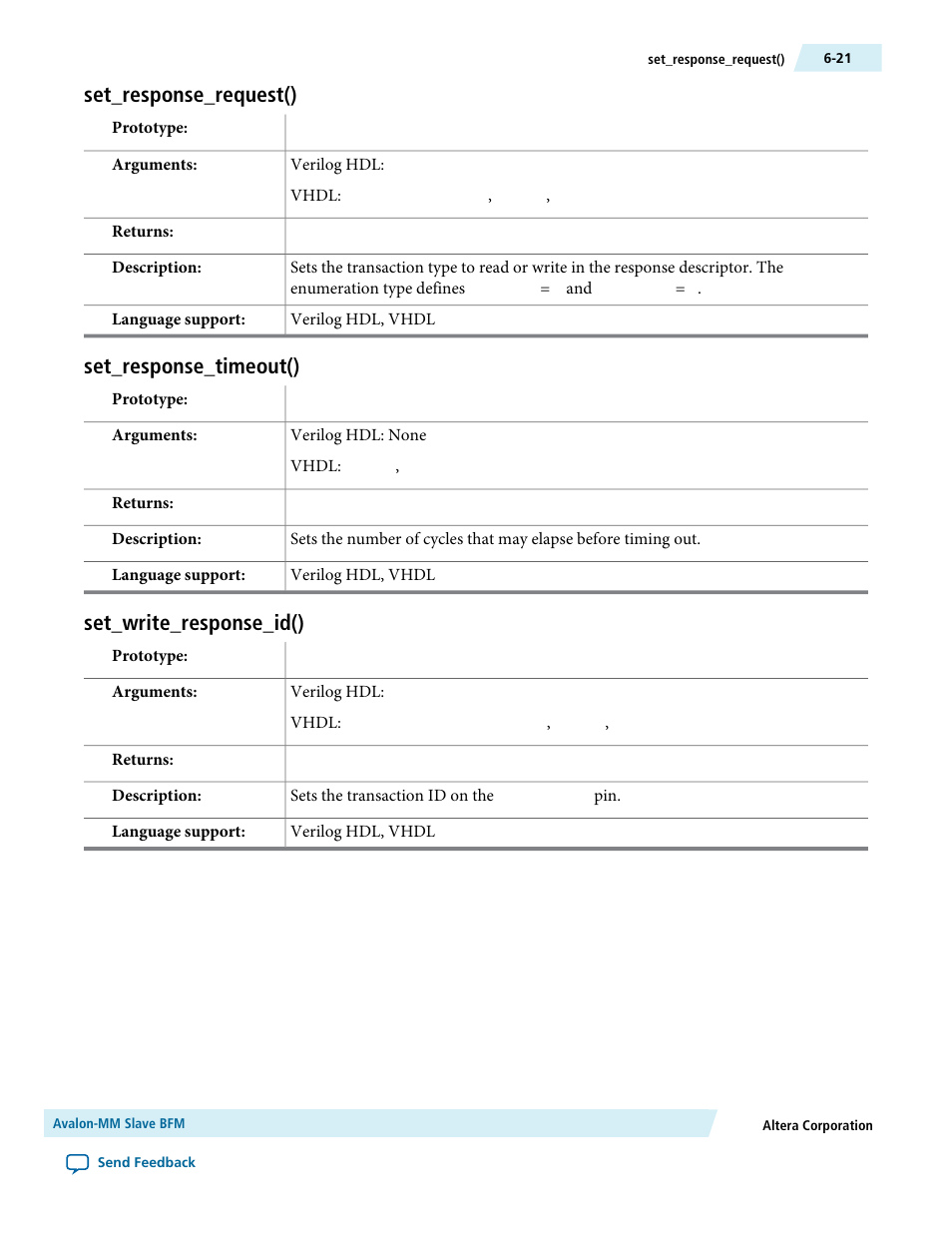 Set_response_request(), Set_response_timeout(), Set_write_response_id() | Set_response_request() -21 | Altera Avalon Verification IP Suite User Manual | Page 69 / 224