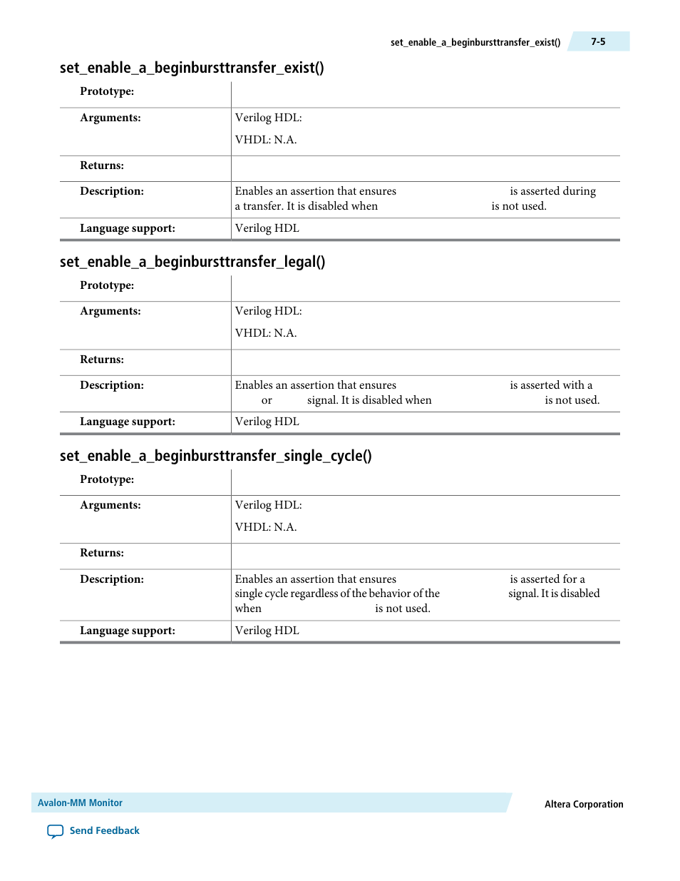 Set_enable_a_beginbursttransfer_exist(), Set_enable_a_beginbursttransfer_legal(), Set_enable_a_beginbursttransfer_single_cycle() | Altera Avalon Verification IP Suite User Manual | Page 77 / 224