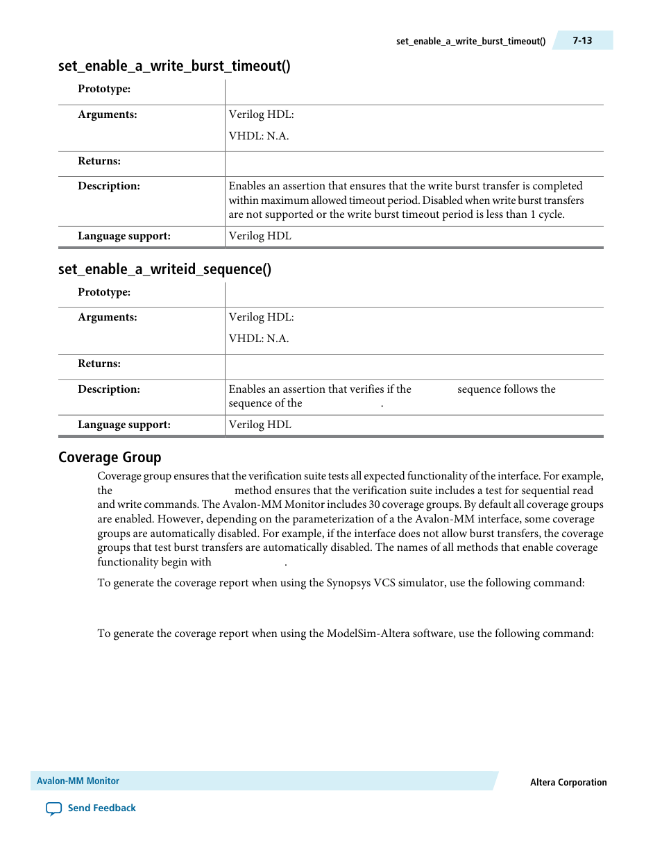 Set_enable_a_write_burst_timeout(), Set_enable_a_writeid_sequence(), Coverage group | Altera Avalon Verification IP Suite User Manual | Page 85 / 224