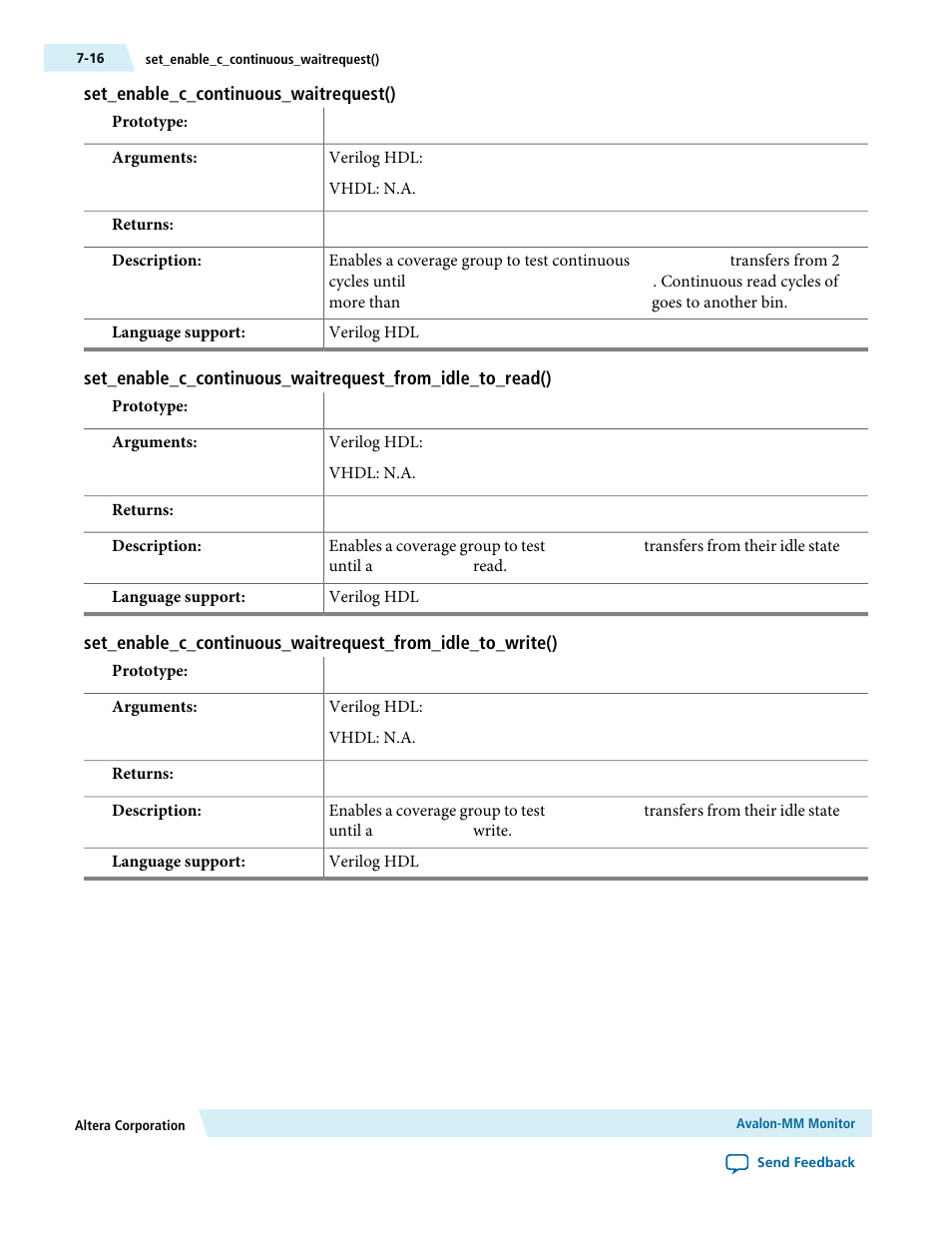 Set_enable_c_continuous_waitrequest() | Altera Avalon Verification IP Suite User Manual | Page 88 / 224
