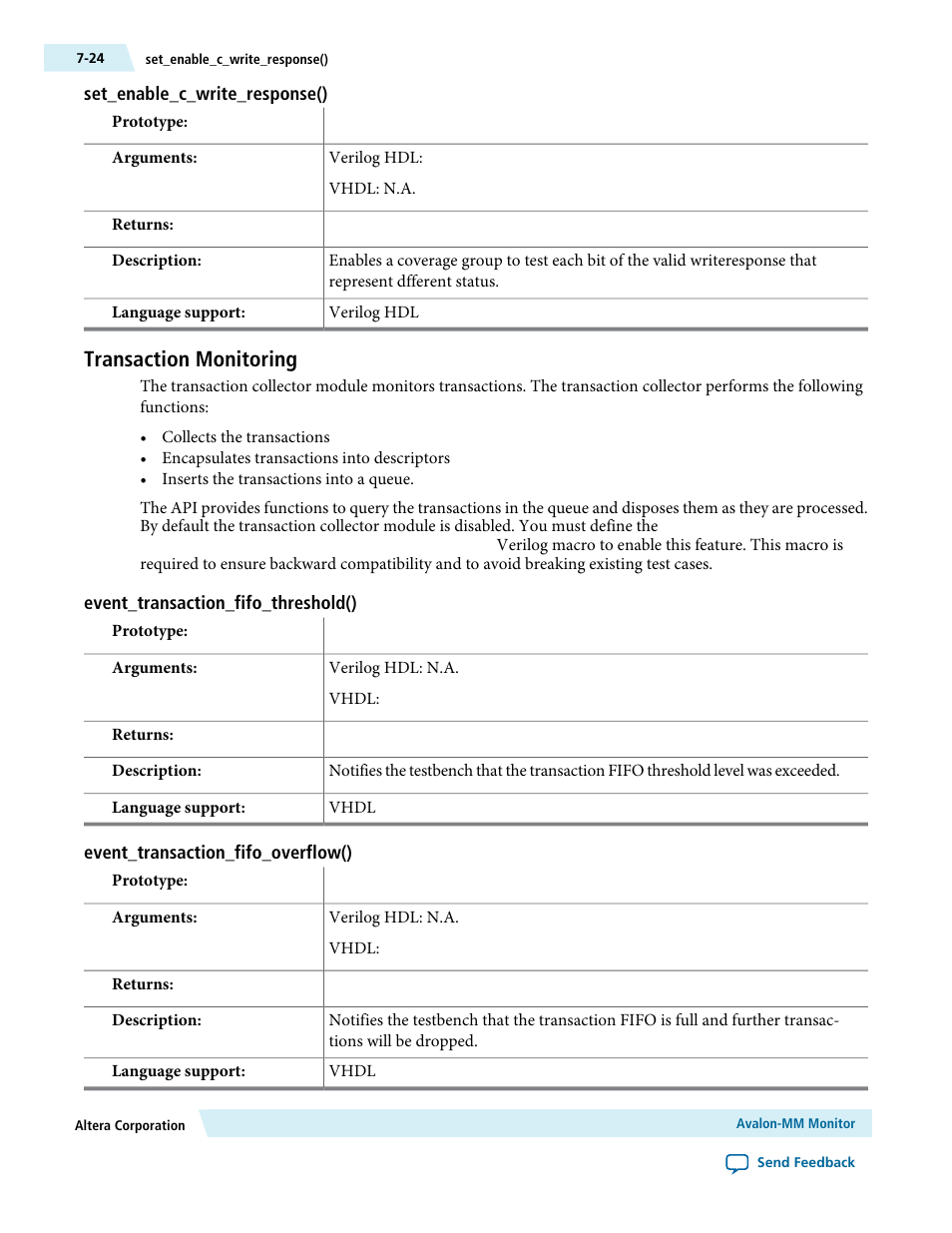 Set_enable_c_write_response(), Transaction monitoring, Event_transaction_fifo_threshold() | Event_transaction_fifo_overflow(), Transaction monitoring -24 | Altera Avalon Verification IP Suite User Manual | Page 96 / 224