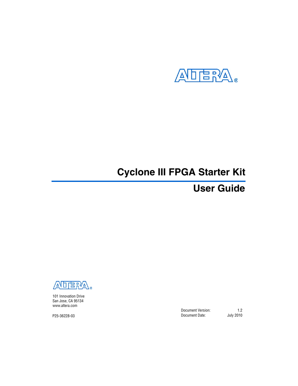 Altera Cyclone III FPGA Starter Kit User Manual | 36 pages