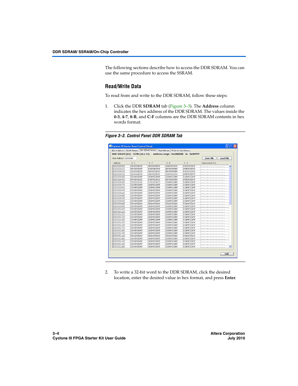 Read/write data | Altera Cyclone III FPGA Starter Kit User Manual | Page 18 / 36