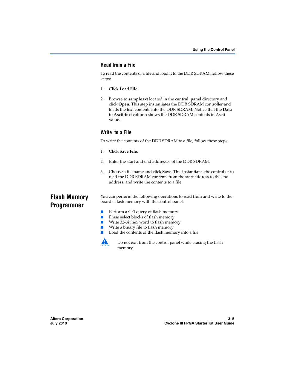 Read from a file, Write to a file, Flash memory programmer | Flash memory programmer –5 | Altera Cyclone III FPGA Starter Kit User Manual | Page 19 / 36