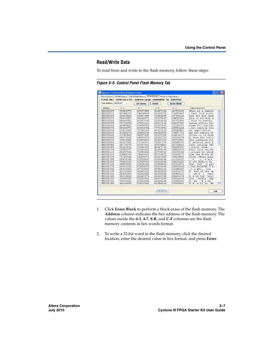 Read/write data | Altera Cyclone III FPGA Starter Kit User Manual | Page 21 / 36