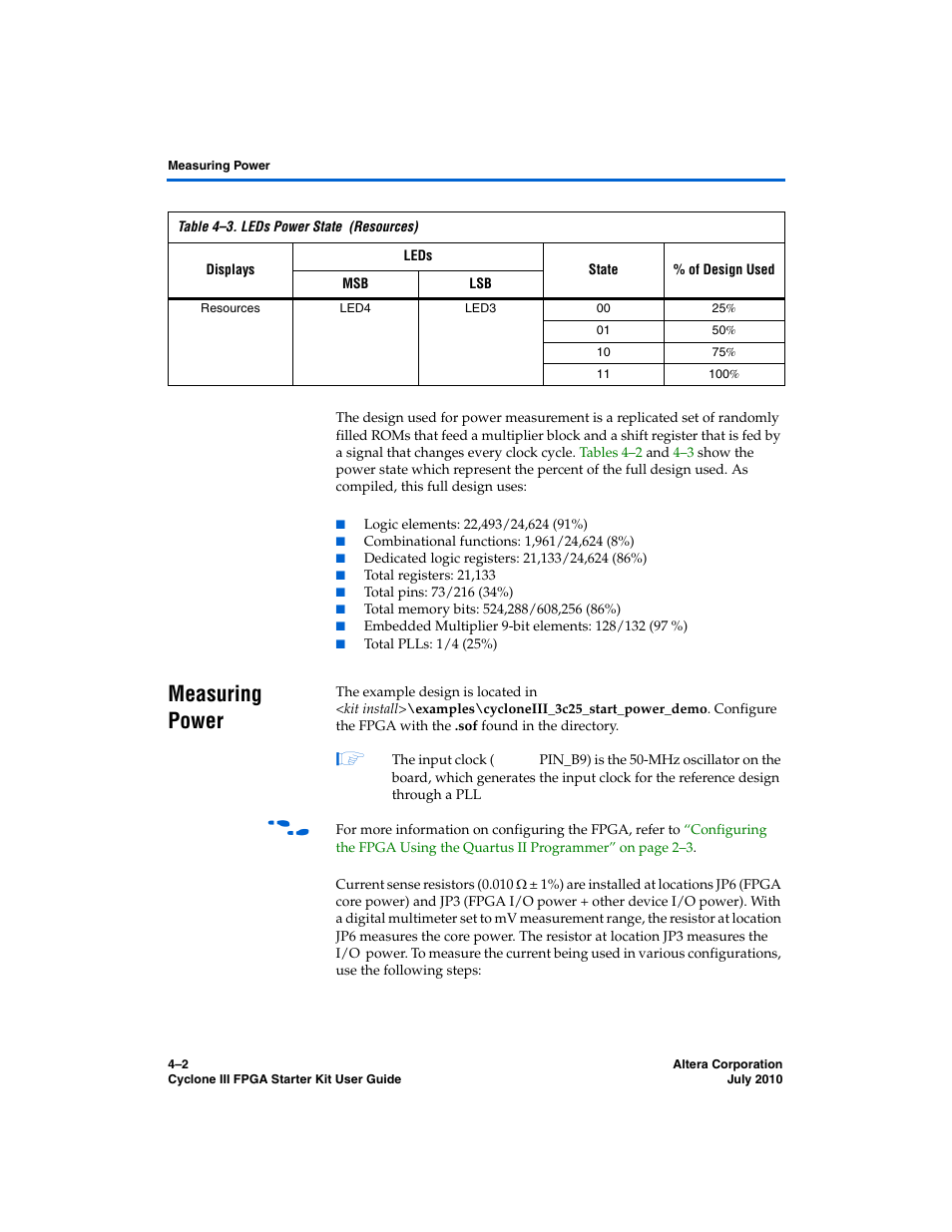 Measuring power, Measuring power –2 | Altera Cyclone III FPGA Starter Kit User Manual | Page 24 / 36