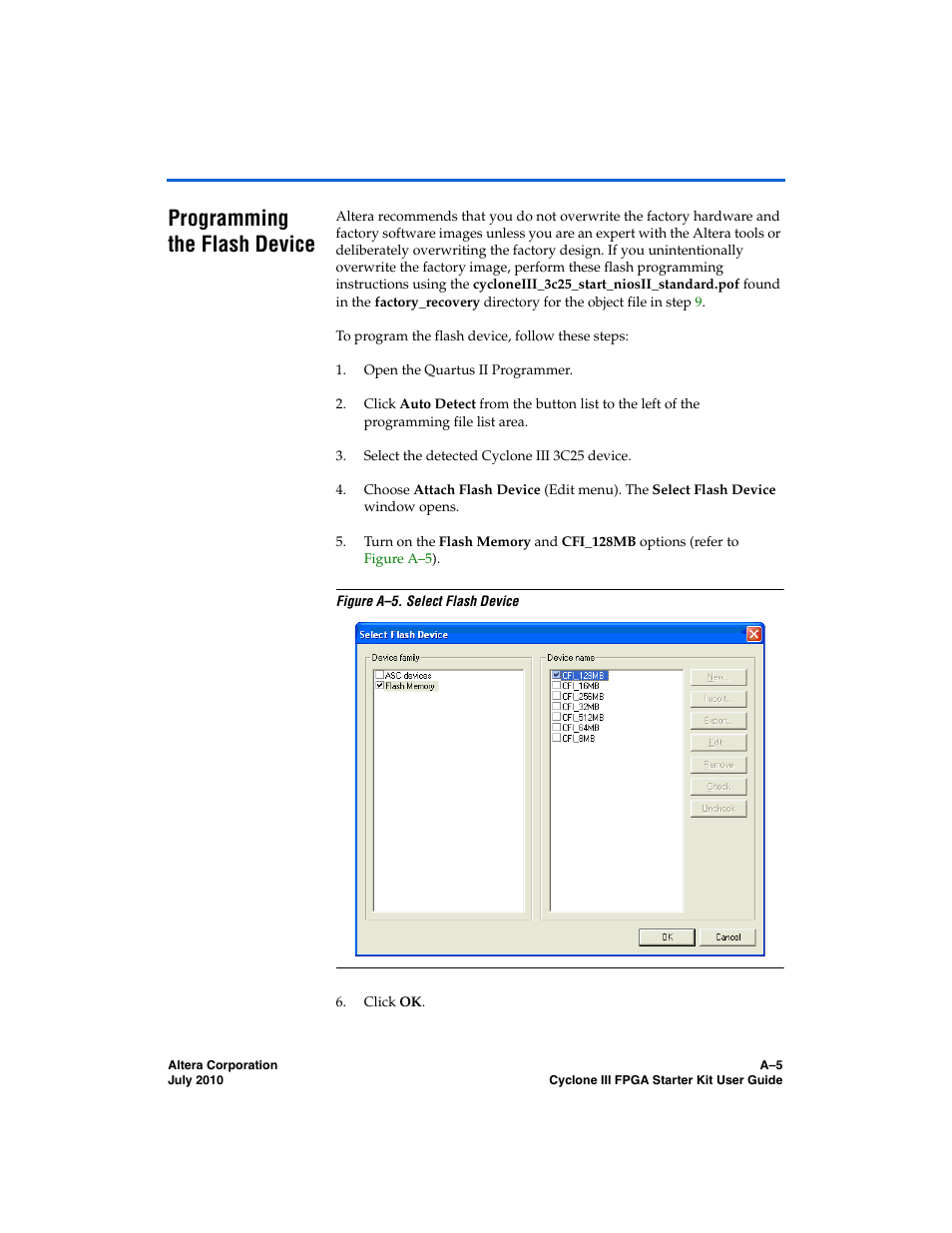Programming the flash device | Altera Cyclone III FPGA Starter Kit User Manual | Page 31 / 36