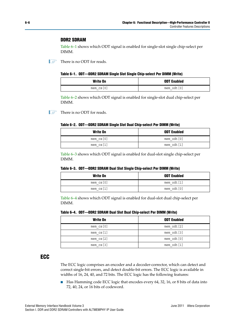 Ddr2 sdram, Ddr2 sdram –6, Ecc –6 | Altera DDR SDRAM High-Performance Controllers and ALTMEMPHY IP User Manual | Page 100 / 140