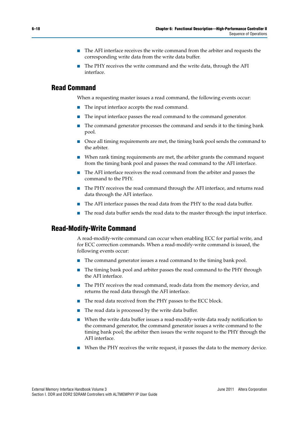 Read command, Read-modify-write command, Read command –18 read-modify-write command –18 | Altera DDR SDRAM High-Performance Controllers and ALTMEMPHY IP User Manual | Page 112 / 140