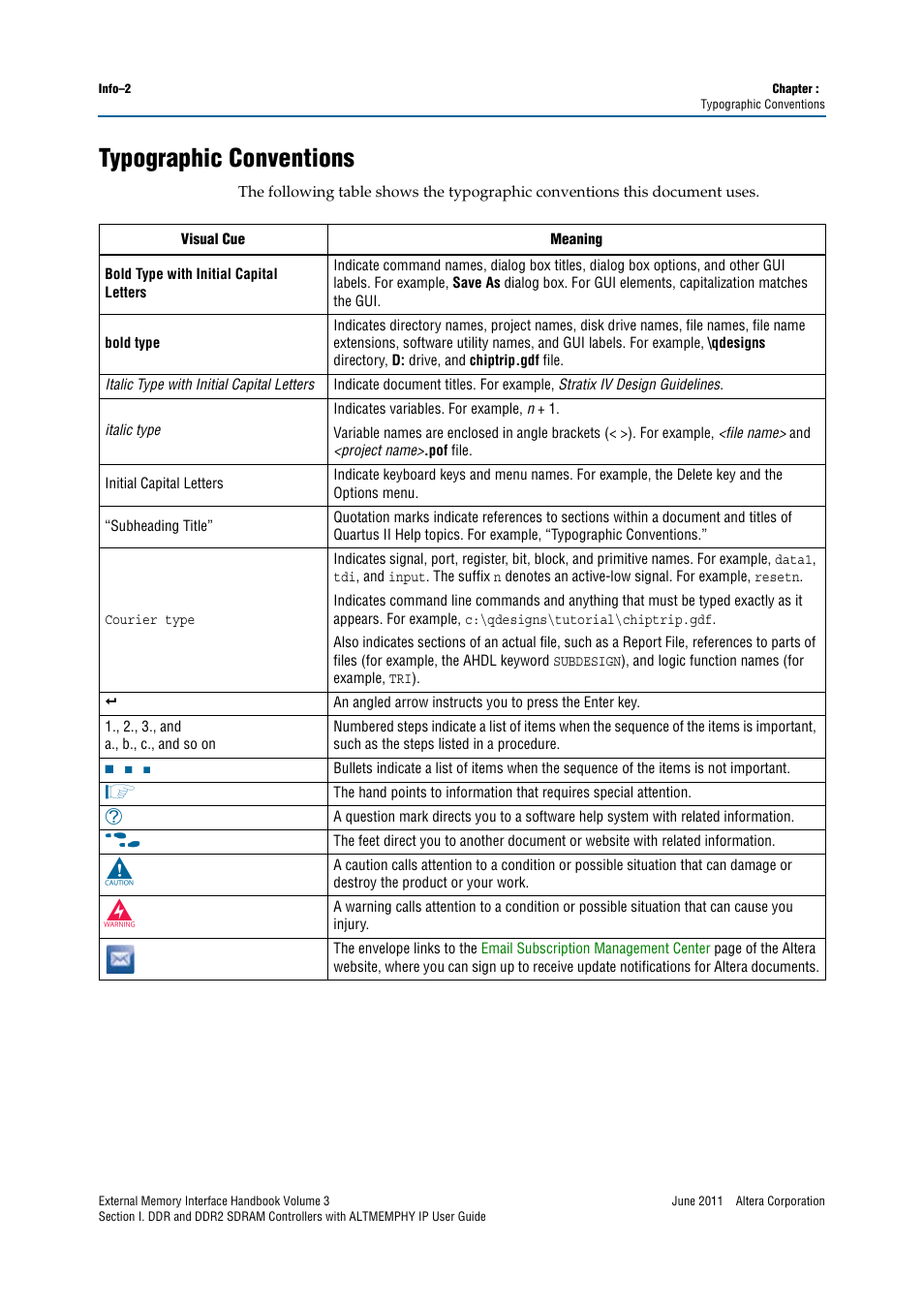 Typographic conventions | Altera DDR SDRAM High-Performance Controllers and ALTMEMPHY IP User Manual | Page 140 / 140