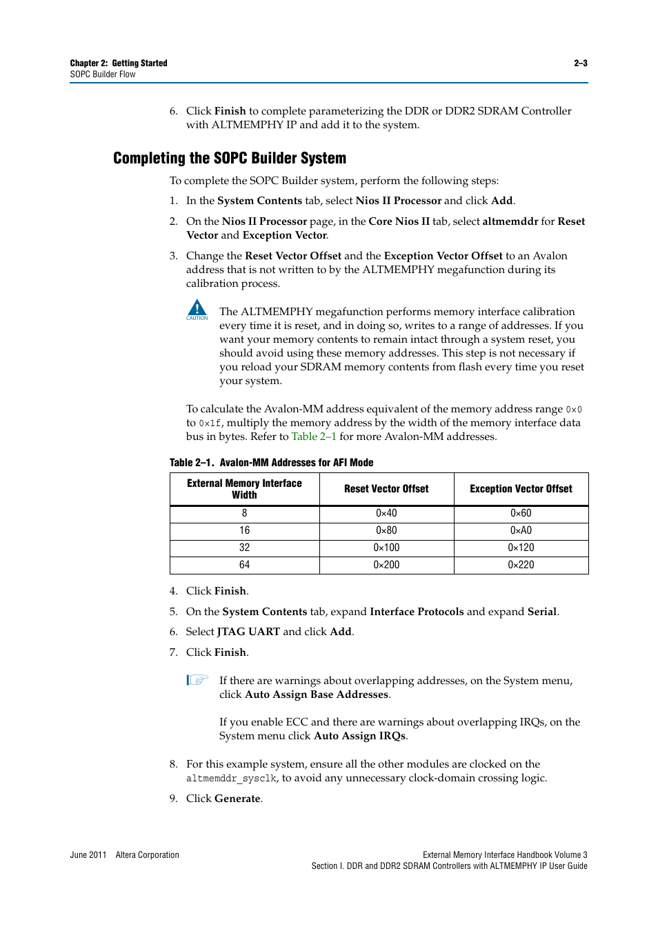 Completing the sopc builder system, Completing the sopc builder system –3 | Altera DDR SDRAM High-Performance Controllers and ALTMEMPHY IP User Manual | Page 17 / 140