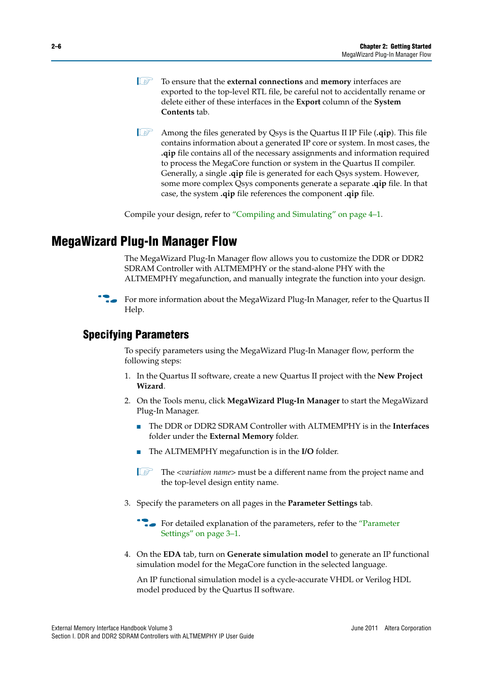 Megawizard plug-in manager flow, Specifying parameters, Megawizard plug-in manager flow –6 | Specifying parameters –6 | Altera DDR SDRAM High-Performance Controllers and ALTMEMPHY IP User Manual | Page 20 / 140