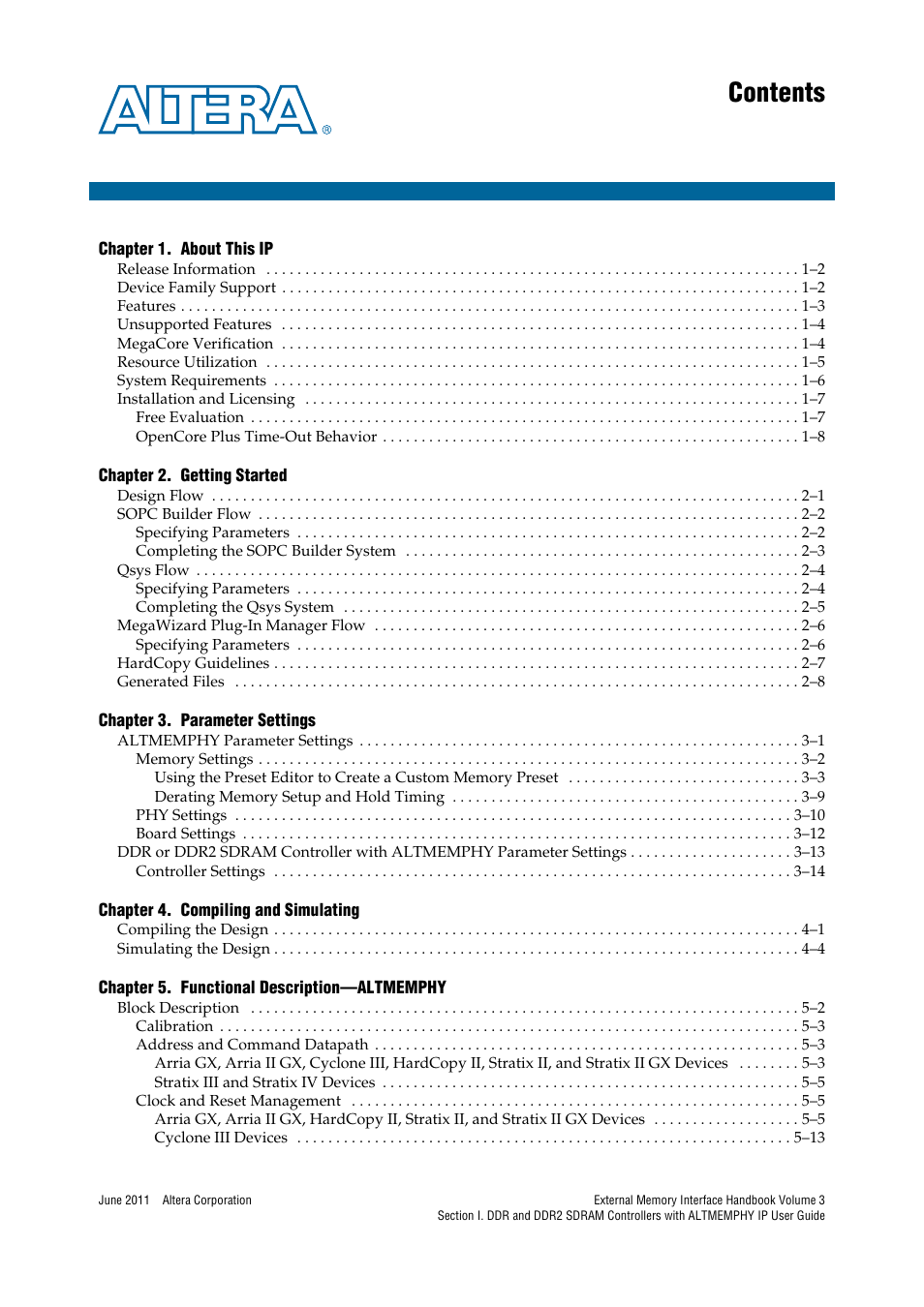 Altera DDR SDRAM High-Performance Controllers and ALTMEMPHY IP User Manual | Page 3 / 140