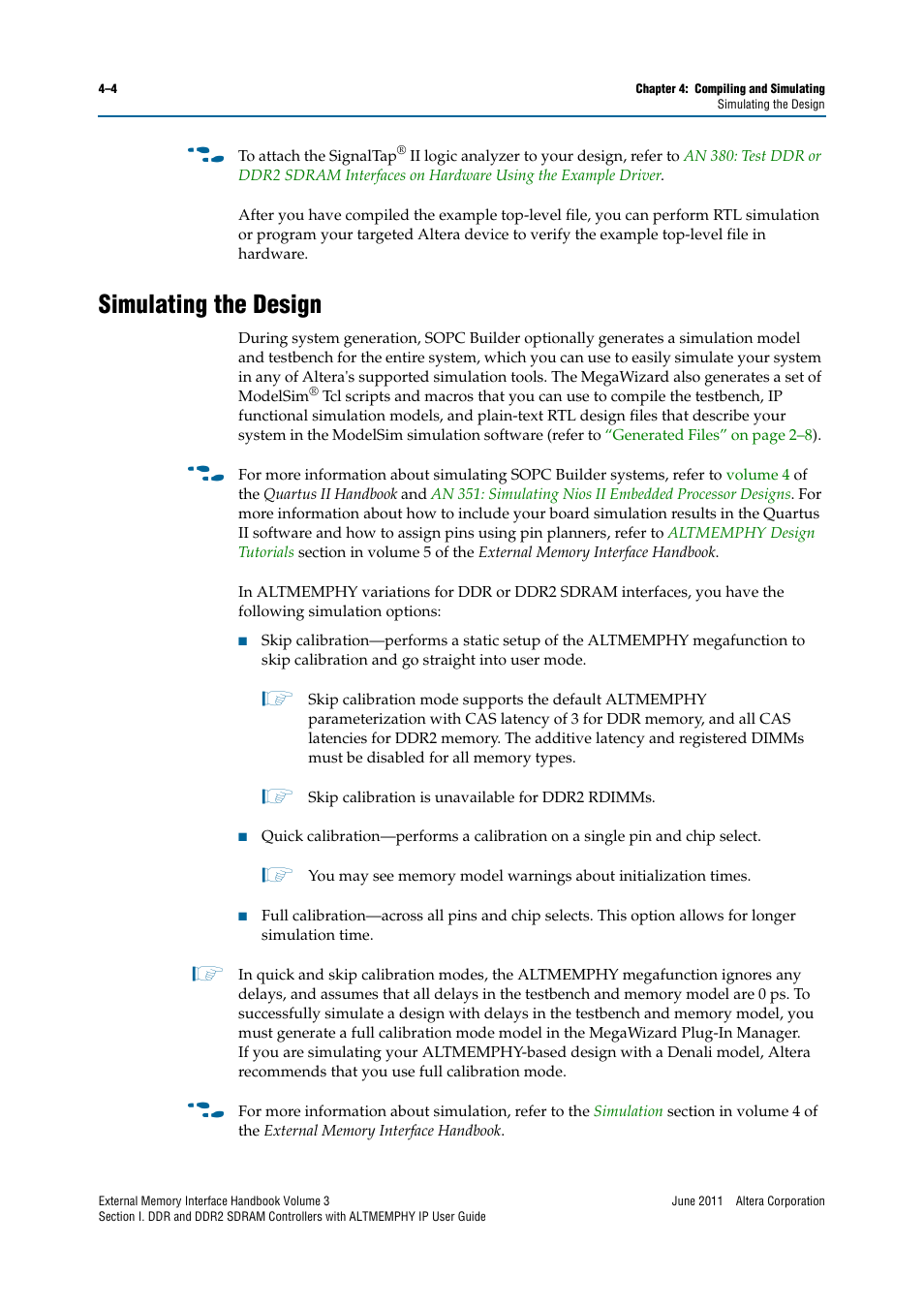 Simulating the design, Simulating the design –4 | Altera DDR SDRAM High-Performance Controllers and ALTMEMPHY IP User Manual | Page 46 / 140
