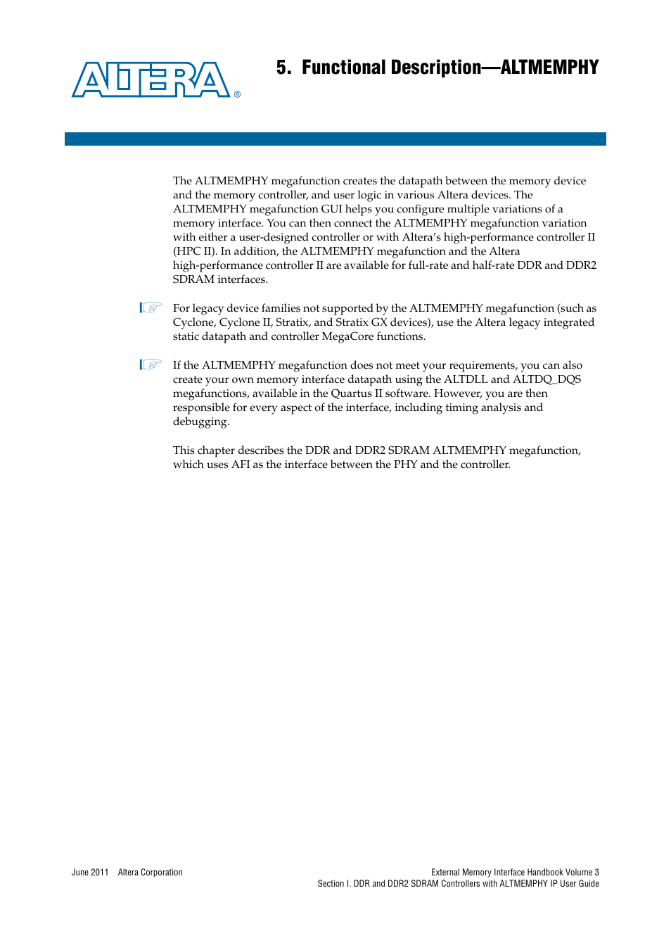 Functional description—altmemphy, Chapter 5. functional description—altmemphy | Altera DDR SDRAM High-Performance Controllers and ALTMEMPHY IP User Manual | Page 47 / 140