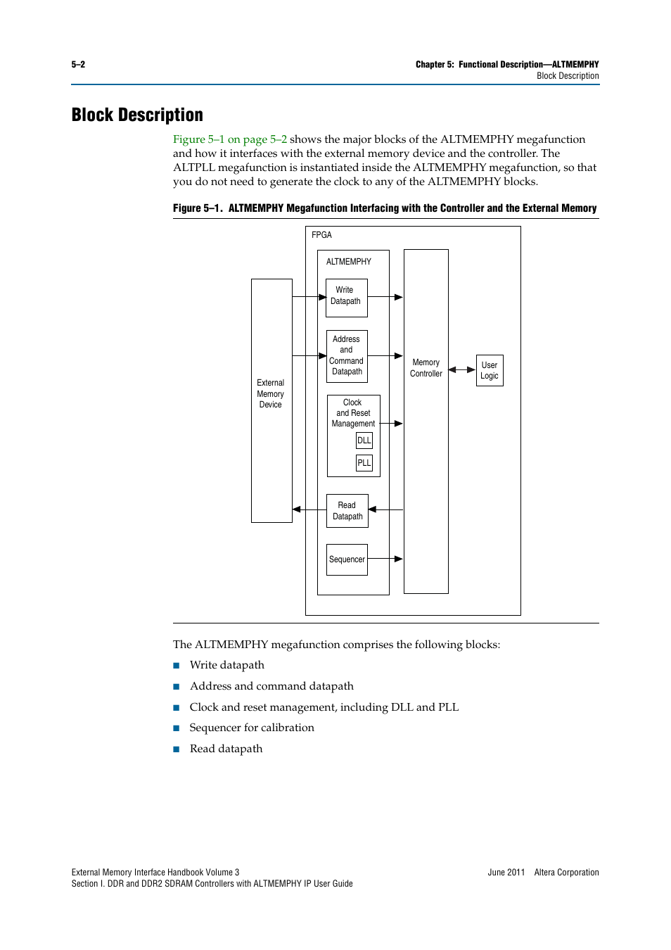 Block description, Block description –2 | Altera DDR SDRAM High-Performance Controllers and ALTMEMPHY IP User Manual | Page 48 / 140