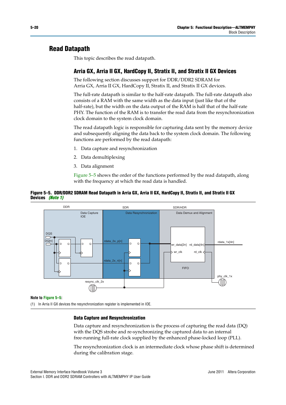 Read datapath, Read datapath –20, This topic describes the read datapath | Altera DDR SDRAM High-Performance Controllers and ALTMEMPHY IP User Manual | Page 66 / 140