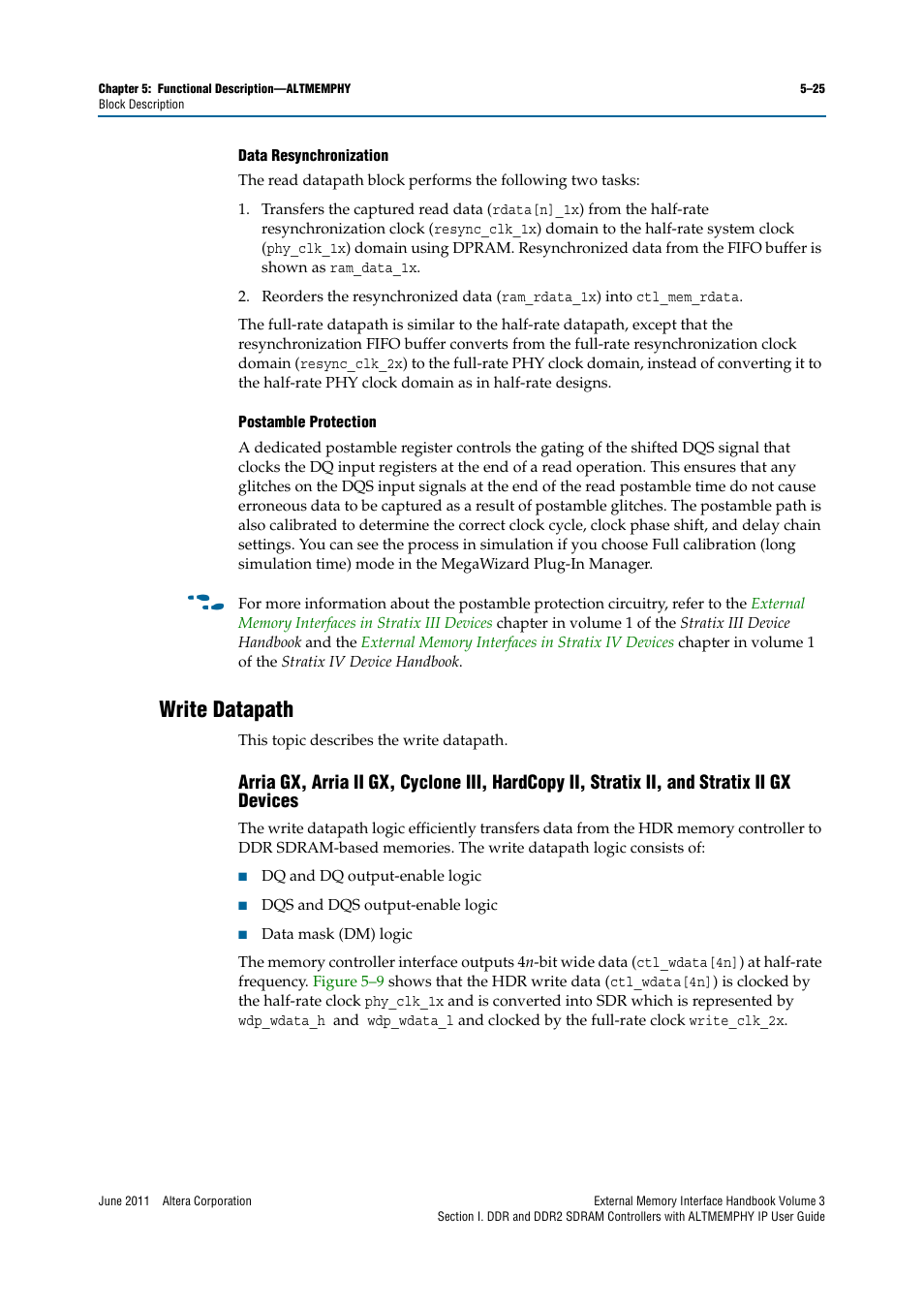 Write datapath, Write datapath –25 | Altera DDR SDRAM High-Performance Controllers and ALTMEMPHY IP User Manual | Page 71 / 140