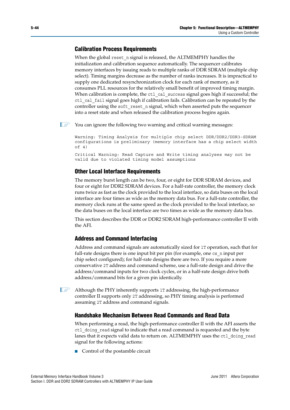 Calibration process requirements, Other local interface requirements, Address and command interfacing | Altera DDR SDRAM High-Performance Controllers and ALTMEMPHY IP User Manual | Page 90 / 140