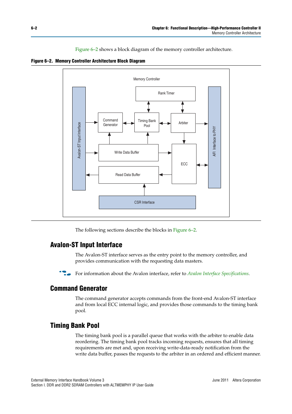 Avalon-st input interface, Command generator, Timing bank pool | Altera DDR SDRAM High-Performance Controllers and ALTMEMPHY IP User Manual | Page 96 / 140