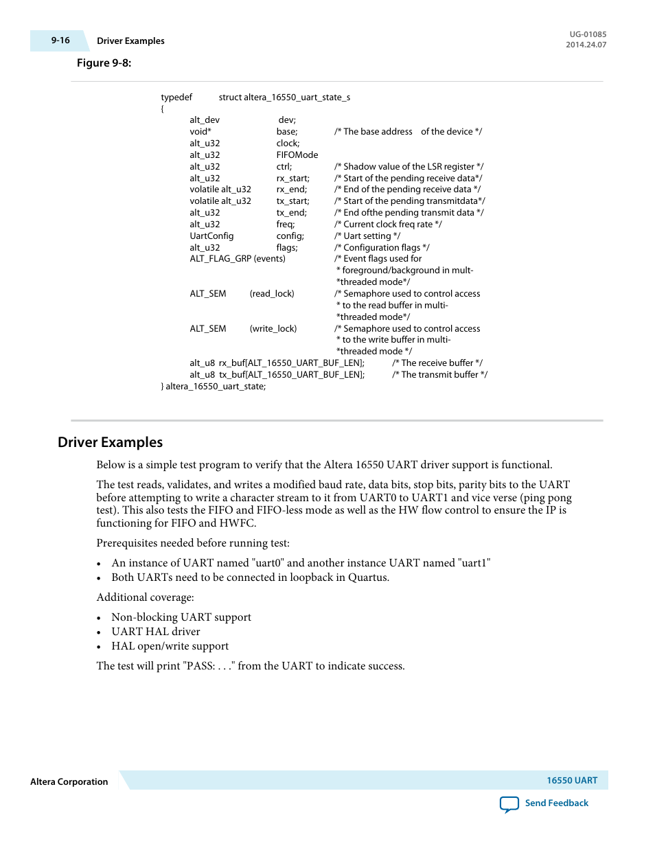 Driver examples, Driver examples -16 | Altera Embedded Peripherals IP User Manual | Page 102 / 336