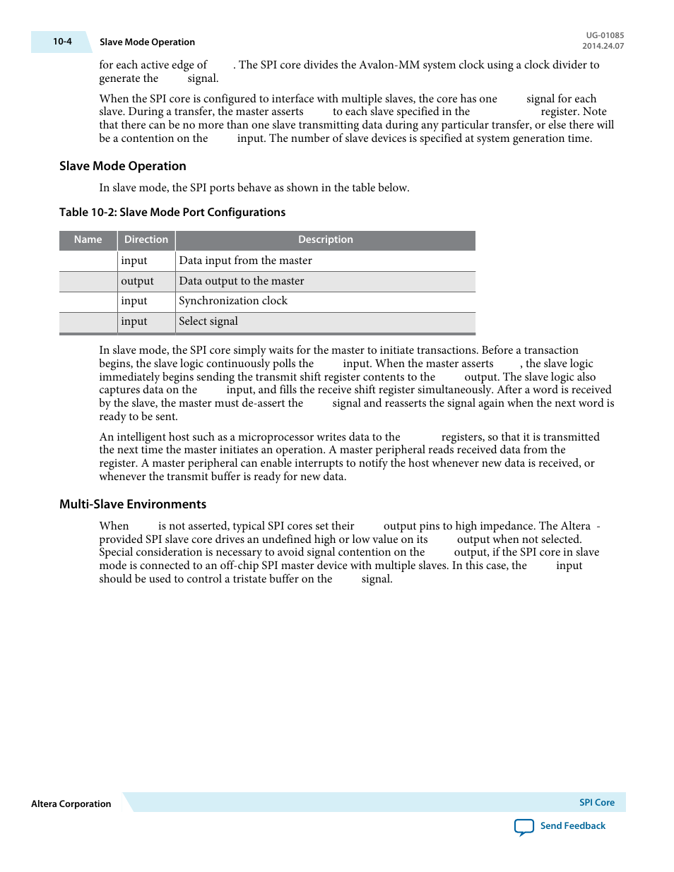 Slave mode operation, Multi-slave environments | Altera Embedded Peripherals IP User Manual | Page 110 / 336