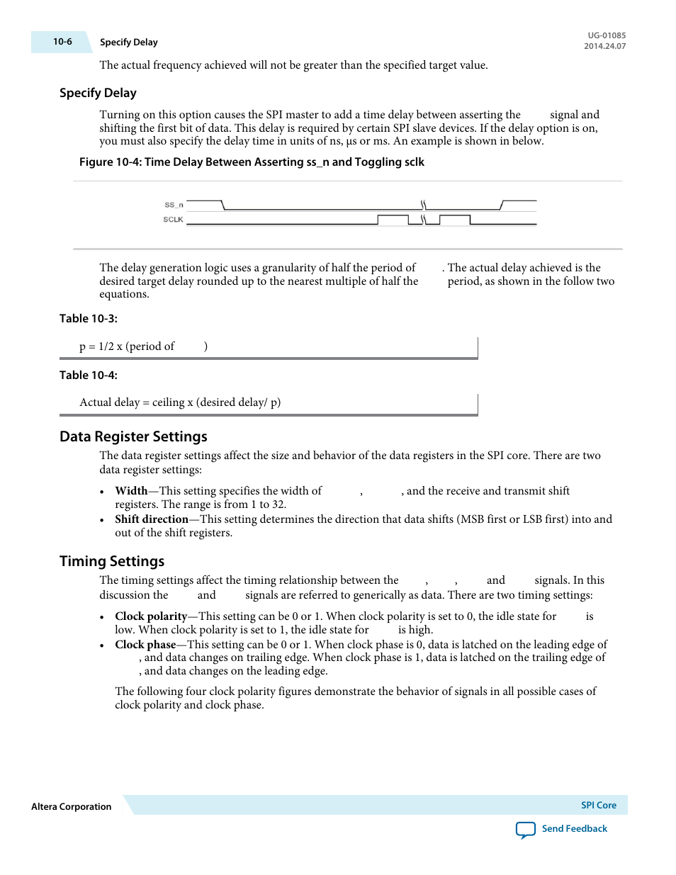 Specify delay, Data register settings, Timing settings | Data register settings -6, Timing settings -6 | Altera Embedded Peripherals IP User Manual | Page 112 / 336